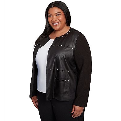 Plus Size Alfred Dunner Sweater Trim Faux Leather Jacket