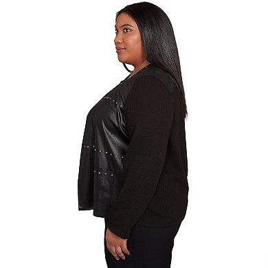 Plus Size Alfred Dunner Sweater Trim Faux Leather Jacket