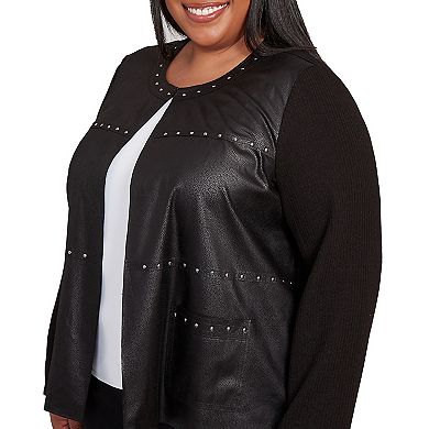 Plus Size Alfred Dunner Sweater Trim Faux Leather Jacket
