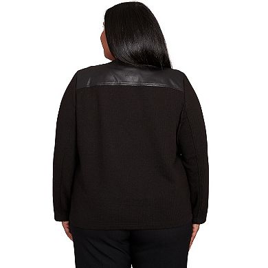 Plus Size Alfred Dunner Sweater Trim Faux Leather Jacket