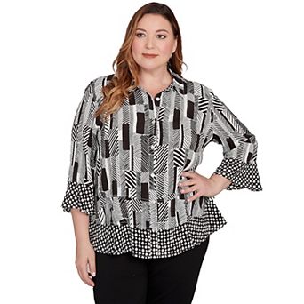 Plus Size Alfred Dunner Woven Zebra Button Front Top