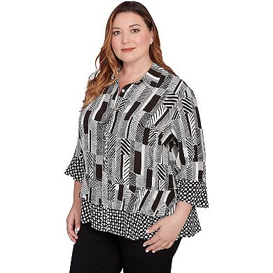 Plus Size Alfred Dunner Woven Zebra Button Front Top