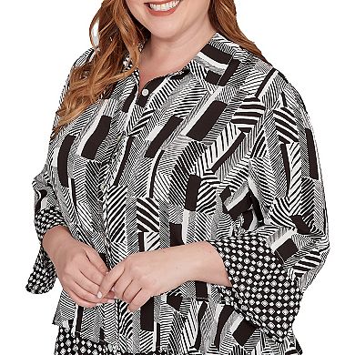Plus Size Alfred Dunner Woven Zebra Button Front Top