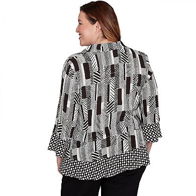 Plus Size Alfred Dunner Woven Zebra Button Front Top