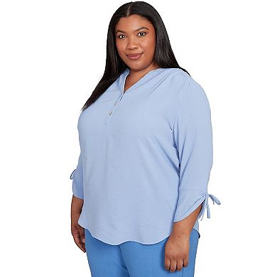 Plus Size Alfred Dunner Tie Sleeve Crinkle Textured Henley Top