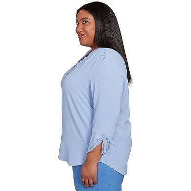 Plus Size Alfred Dunner Tie Sleeve Crinkle Textured Henley Top