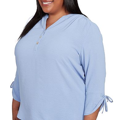 Plus Size Alfred Dunner Tie Sleeve Crinkle Textured Henley Top