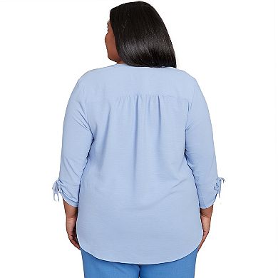 Plus Size Alfred Dunner Tie Sleeve Crinkle Textured Henley Top