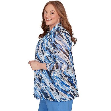 Plus Size Alfred Dunner Textured Mesh Printed Two-in-One Top with Necklace