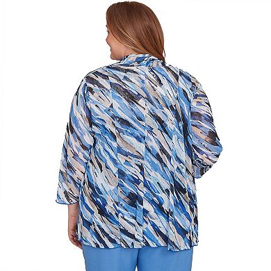 Plus Size Alfred Dunner Textured Mesh Printed Two-in-One Top with Necklace
