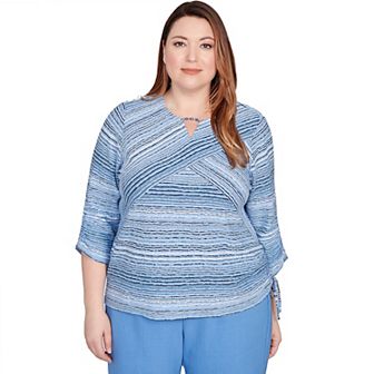 Plus Size Alfred Dunner Spliced Textured Stripe Knit Top