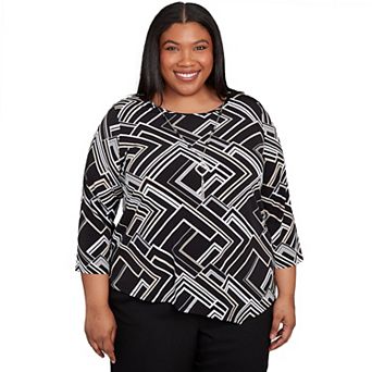 Plus Size Alfred Dunner Geometric Textured Top with Necklace