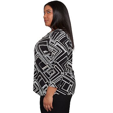 Plus Size Alfred Dunner Geometric Textured Top with Necklace
