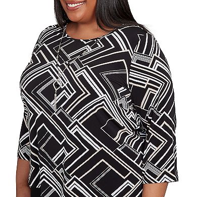 Plus Size Alfred Dunner Geometric Textured Top with Necklace