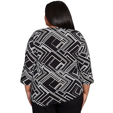 Plus Size Alfred Dunner Geometric Textured Top with Necklace