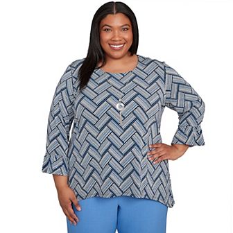 Plus Size Alfred Dunner Chevron Textured Knit Top with Necklace
