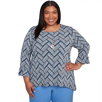 Plus Size Alfred Dunner Chevron Textured Knit Top with Necklace