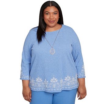 Plus Size Medallion Bordered Top with Necklace