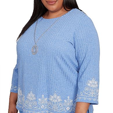 Plus Size Medallion Bordered Top with Necklace