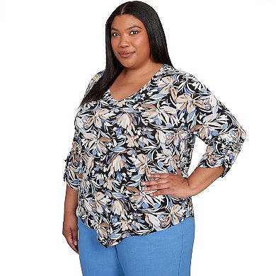 Plus Size Alfred Dunner Tie Sleeve Brushstroke Floral Knit Top