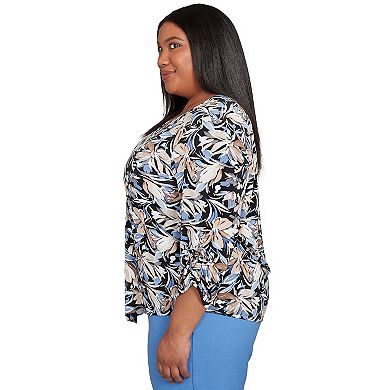 Plus Size Alfred Dunner Tie Sleeve Brushstroke Floral Knit Top