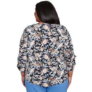 Plus Size Alfred Dunner Tie Sleeve Brushstroke Floral Knit Top