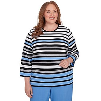 Plus Size Alfred Dunner Textured Stripe Sweater with Necklace