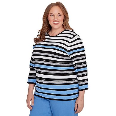 Plus Size Alfred Dunner Textured Stripe Sweater with Necklace