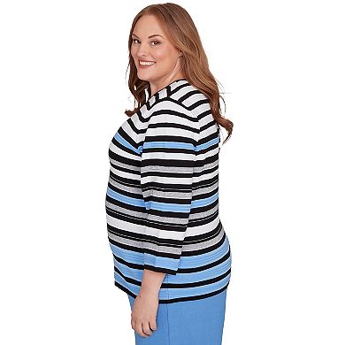 Plus Size Alfred Dunner Textured Stripe Sweater with Necklace