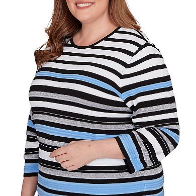 Plus Size Alfred Dunner Textured Stripe Sweater with Necklace