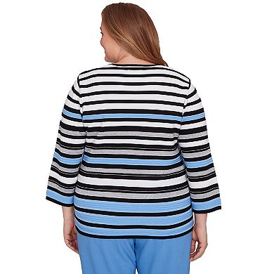 Plus Size Alfred Dunner Textured Stripe Sweater with Necklace