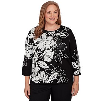 Plus Size Alfred Dunner Dramatic Floral Jacquard Sweater