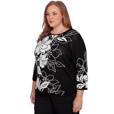 Plus Size Alfred Dunner Dramatic Floral Jacquard Sweater