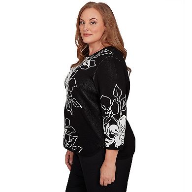 Plus Size Alfred Dunner Dramatic Floral Jacquard Sweater