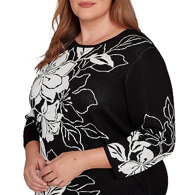 Plus Size Alfred Dunner Dramatic Floral Jacquard Sweater