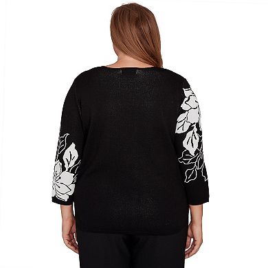 Plus Size Alfred Dunner Dramatic Floral Jacquard Sweater