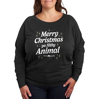 Plus Size Home Alone Merry Christmas Ya Filthy Animal French Terry Long Sleeve Tee
