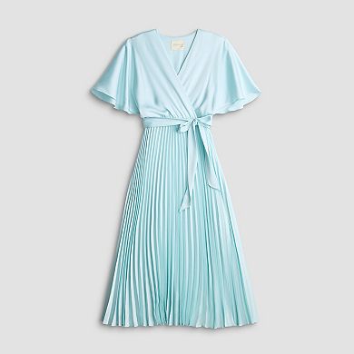 Women's 5th + Madison Edit Short Sleeve Surplice Pleated Maxi Dress