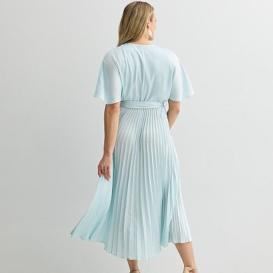 Women's 5th + Madison Edit Short Sleeve Surplice Pleated Maxi Dress