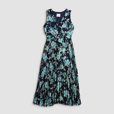 Women's 5th + Madison Edit Sleeveless Surplice Pleated Midi Dress