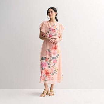Women's Maison Tara Cowl Neck Floral Print Chiffon Midi Dress