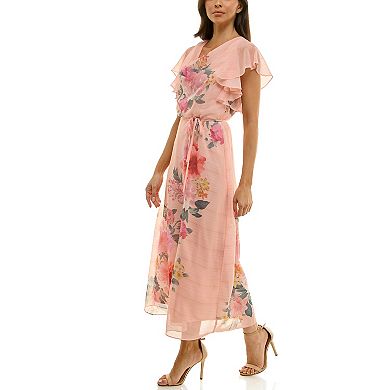 Women's Maison Tara Cowl Neck Floral Print Chiffon Midi Dress