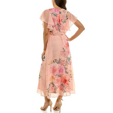 Women's Maison Tara Cowl Neck Floral Print Chiffon Midi Dress