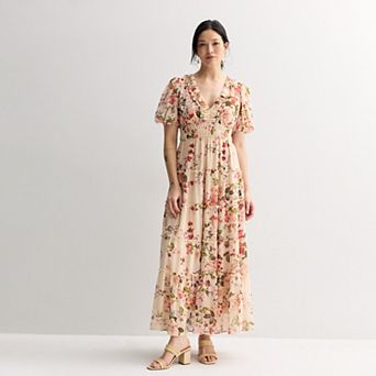 Women's Maison Tara Ruffle V-Neck Tiered Chiffon Maxi Dress