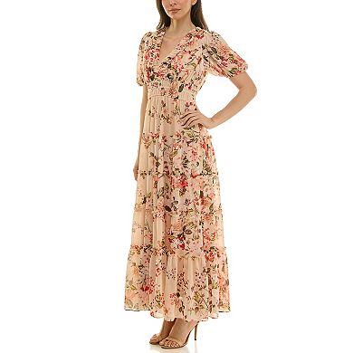 Women's Maison Tara Ruffle V-Neck Tiered Chiffon Maxi Dress