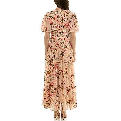 Women's Maison Tara Ruffle V-Neck Tiered Chiffon Maxi Dress