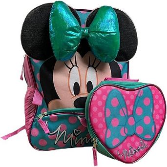 LIVEVIE Minnie Mouse 16" Backpack & Heart Lunch Box Cute, Durable School & Travel Set for Girls