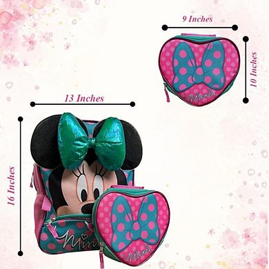 LIVEVIE Minnie Mouse 16" Backpack & Heart Lunch Box Cute, Durable School & Travel Set for Girls