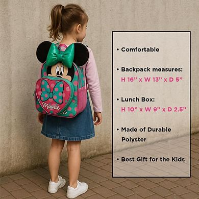 LIVEVIE Minnie Mouse 16" Backpack & Heart Lunch Box Cute, Durable School & Travel Set for Girls