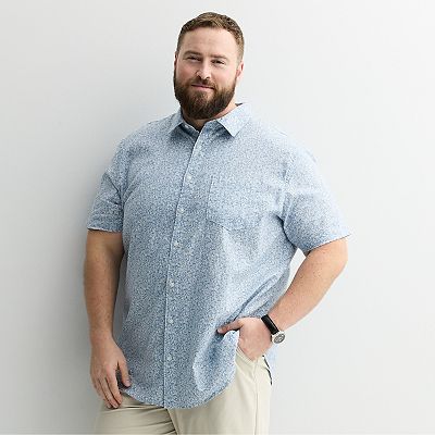 big and tall linen dress shirts Cubavera Men's Big And Tall Solid Sport Long Sleeve Shirt in Cashmere Blue, Size 3XLT, 100% Linen
